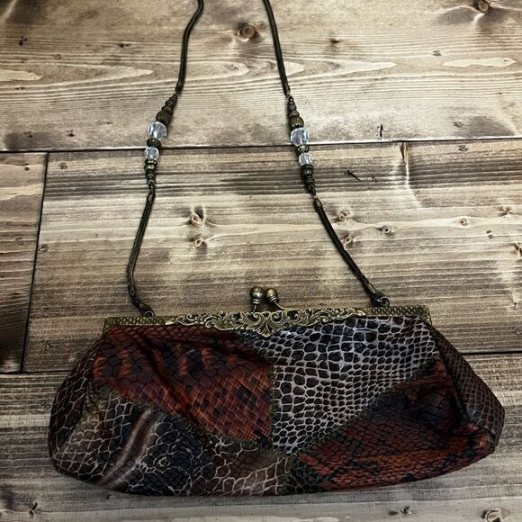 Handmade clutch from India snake print chain strap beaded boho - Picture 1 of 6